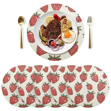 Strawberries Black Round Placemats Plate Mats 15 Inch Non-Slip Heat Resistant Washable PVC Set Indoor for Kitchen Dining Table 1PC