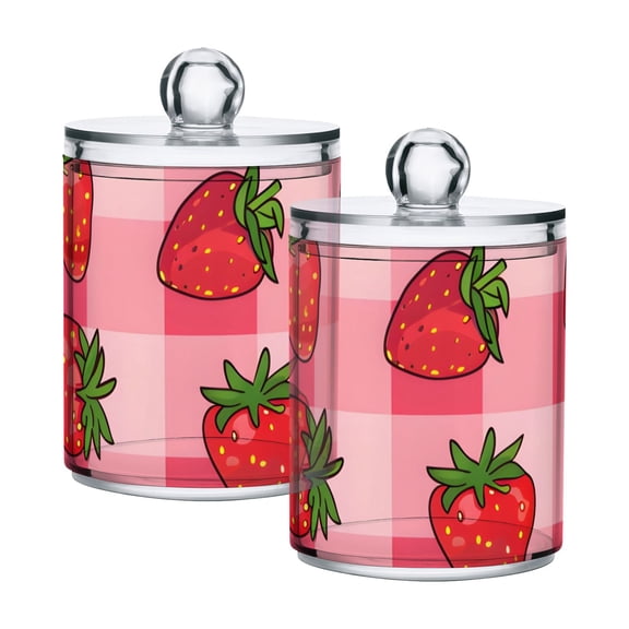 Strawberries Cartoon Translucent Plastic Cans Storage Canisters with Lid Set of 2