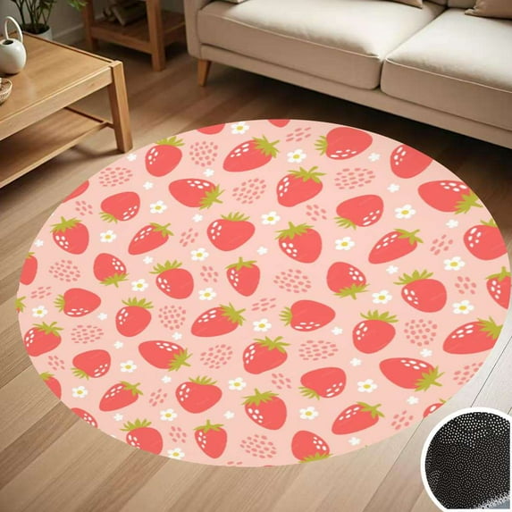 Strawberries Colorful Pink Red Green Round Carpet Living Room Bedroom Home Decoration Coffee Table Mat Lounge Rug Chair Mats