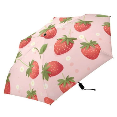 Strawberries Compact Folding Umbrella for Rain Windproof Travel Umbrella UPF 50+ Lightweight Packable Arc Size