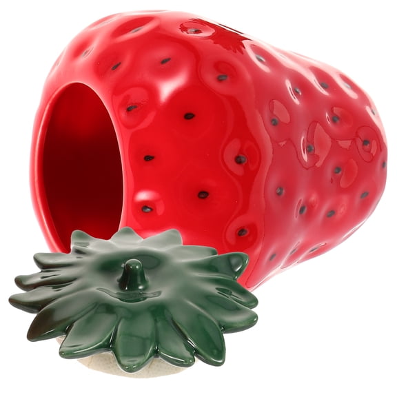 WRISTBIQUE Ceramic Tea Jar in Red Strawberry Design for Home Decor, 1 Pack, 4.53 x 3.94 x 3.94 Inches