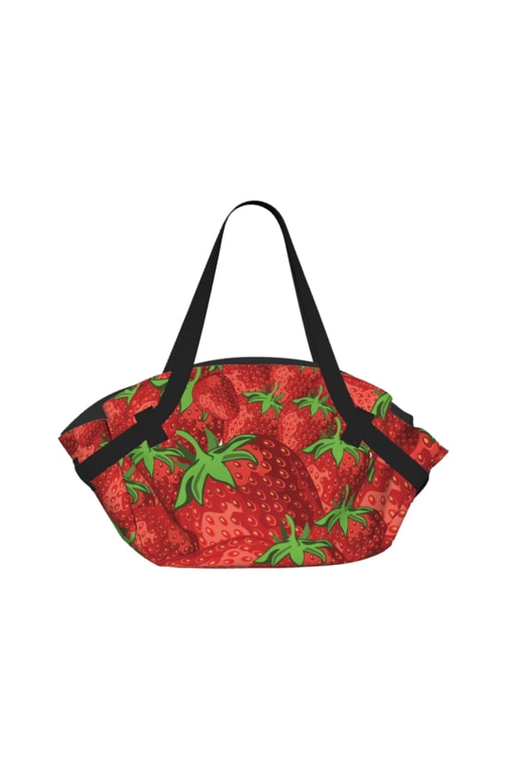 Strawberries Cute Strawberry 2-in-1 Foldable Picnic Blanket Tote Bag Shoulder Handbag, Large Circular Outdoor Mat for Beach Camping Park
