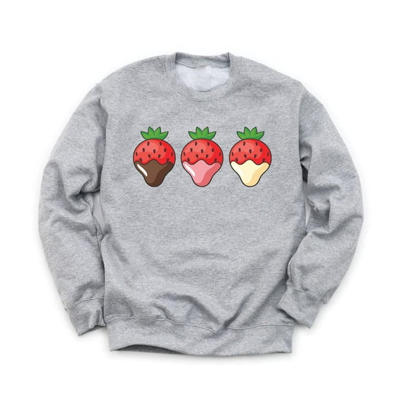 Strawberries Dipped in Chocolate Unisex Gray Sweatshirt Chocolate Strawberry Vanilla Design Valentine's Day Sweets Holiday Sweater