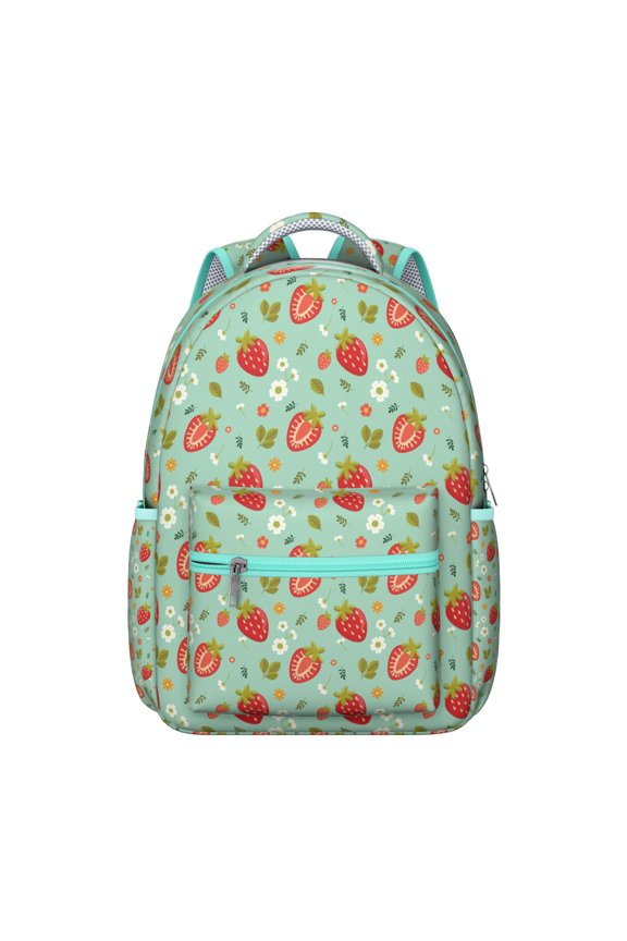 Strawberries & Flowers Backpack - Lightweight Waterproof Student Bookbag with Ergonomic Design & Spacious Storage for Daily Use