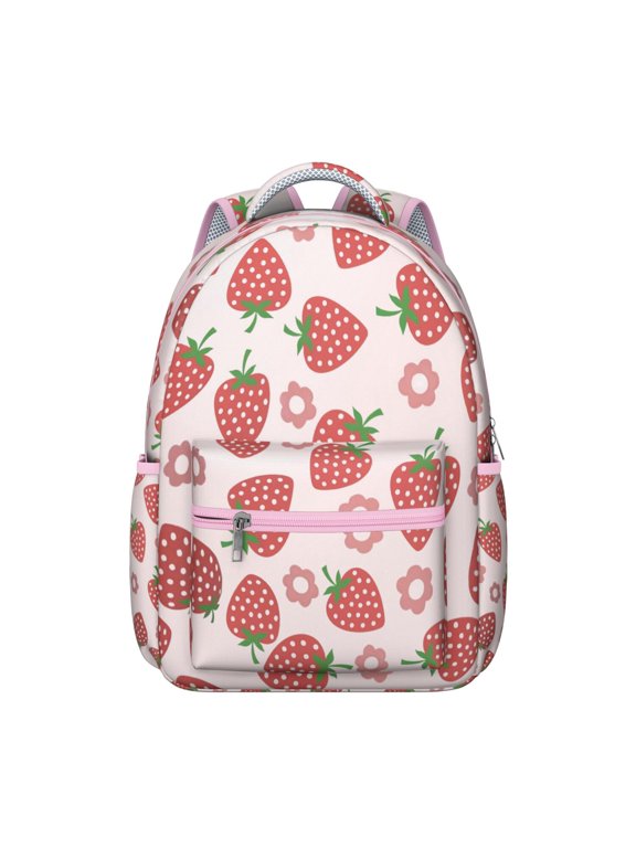 Strawberries & Flowers Backpack - Lightweight Waterproof Student Bookbag with Ergonomic Design & Spacious Storage for Daily Use