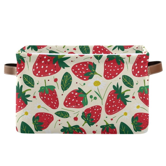 Strawberries Fruit and Leaf Storage Bins with Handle Fabric Organizer Basket Foldable Box 1 Pack 14.2x10.2x8.3