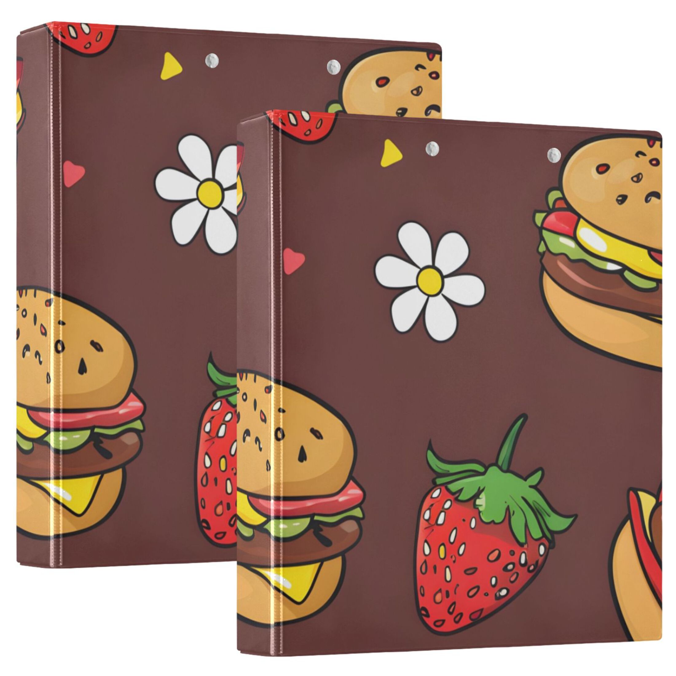 Strawberries Hamburgers Daisies Round Ring Binder 3 Rings 1.5" Capacity