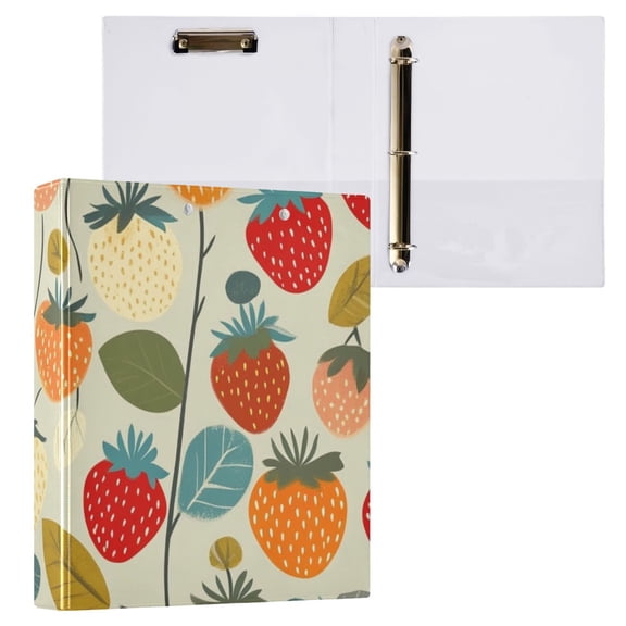 Strawberries Leaves 3 Ring Binders 1.5 inch Hardcover File Folders with Interior Pockets A4 Size Organizer for School Office Hospital