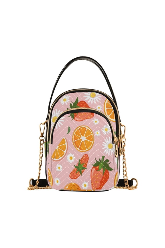 Strawberries Oranges Daisy Flowers Women Quilting Handbags Shoulder Bag Cross Body Bag with Crossbody Strap Hobo Bags Chain Strap