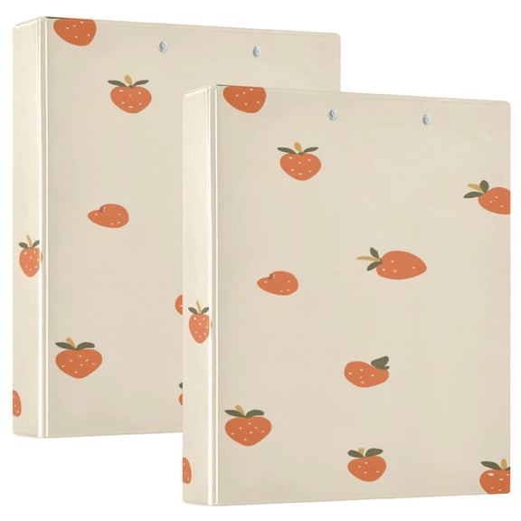 Strawberries Pattern 12.4x10.6in PVC Round Ring Binder, D-Ring 3-Hole, Metal Clip, 200 Sheets