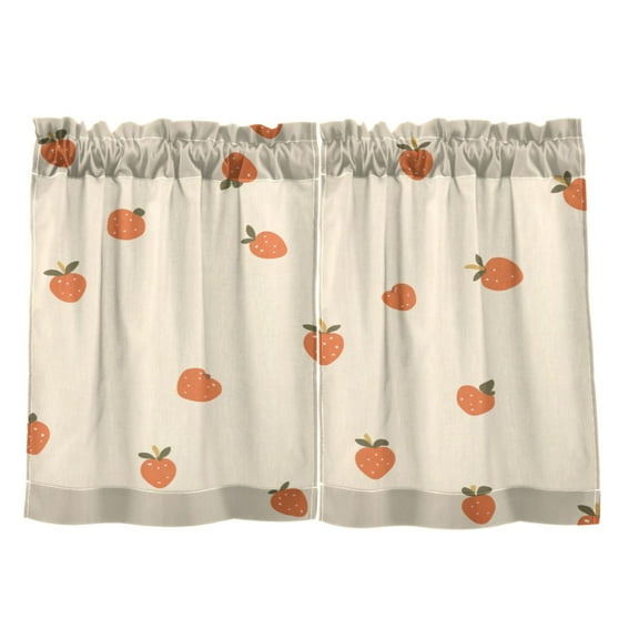 Strawberries Pattern 27"x24" Linen Look Cafe Curtain Set with Privacy and UV Protection