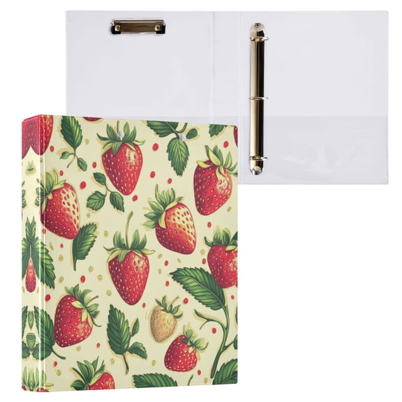 Strawberries Pattern 3 Ring Hardcover Binders 1.5in Round Rings for Letter-Size Folder Paper Organizer Pockets for Office Student Recipe