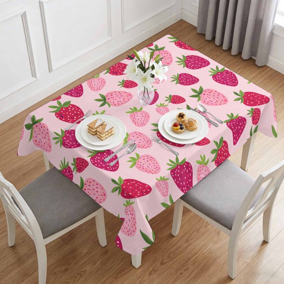 Strawberries on Pink Background Table Cloth 60x84in, Waterproof Rectangle Tablecloth Wipeable Tablecloths Cute Red Fruit Table Covers for Dining Tables Party Indoor Outdoor