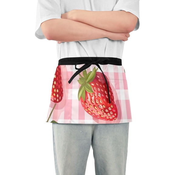 Strawberries Short Server Apron with 3 Pockets for Unisex Chef Gardening