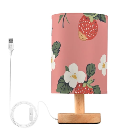 Strawberries Small White Florals Table Lamp with USB Port LED Warm Light Lamp Night Light Home Decor