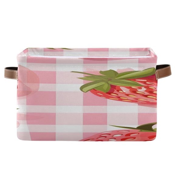 Strawberries Square Storage Bins with Handles Collapsible Containing Box 1 Pack