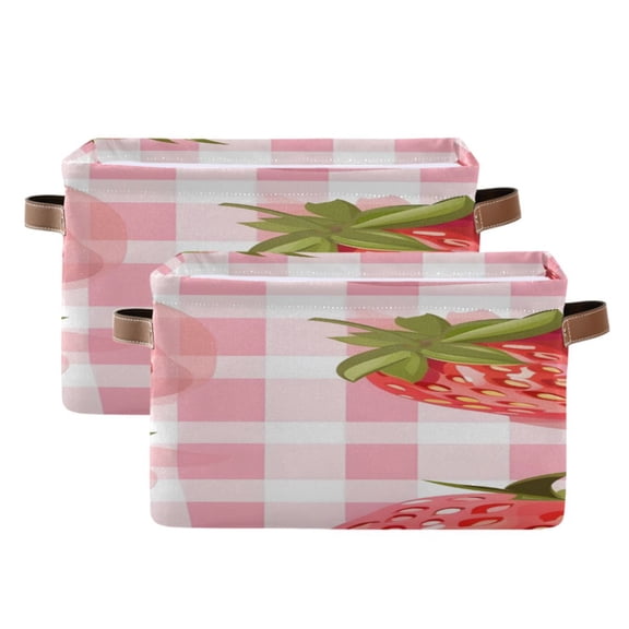 Strawberries Square Storage Bins with Handles Collapsible Containing Box 2 Packs