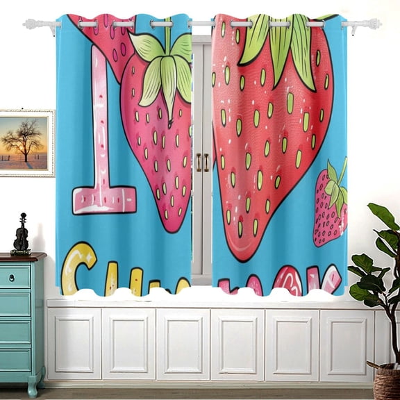 Strawberries Summer 5455 Inch Black Out Curtains 2 Packs Aesthetic for Bedroom Living Room Sliding Glass Doors Kitchen Windows