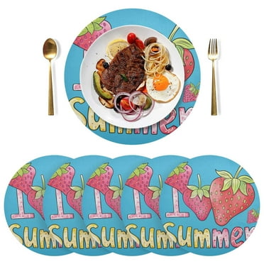 Strawberries Summer Black Round Placemats Plate Mats 15 Inch Non-Slip Heat Resistant Washable PVC Set Indoor for Kitchen Dining Table 1PC