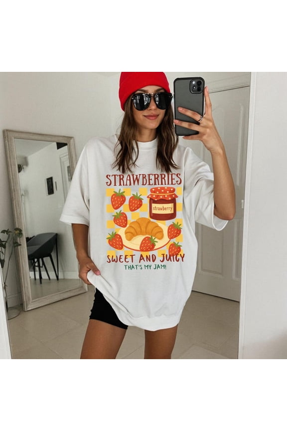 Strawberries Sweet and Juicy Shirt, Retro Strawberry Jam Breakfast Graphic Tee, Berry Lover Foodie Shirt Comfort Colors Unisex Cotton T-Shirt, Size S-3XL