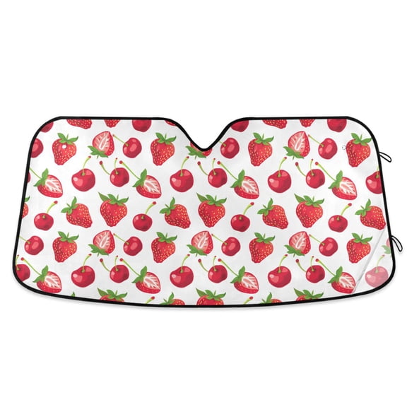 Strawberries and Cherries Car Windshield Sun Shade Foldable Car Front Window Visor Heat and UV Protection 53x23.5