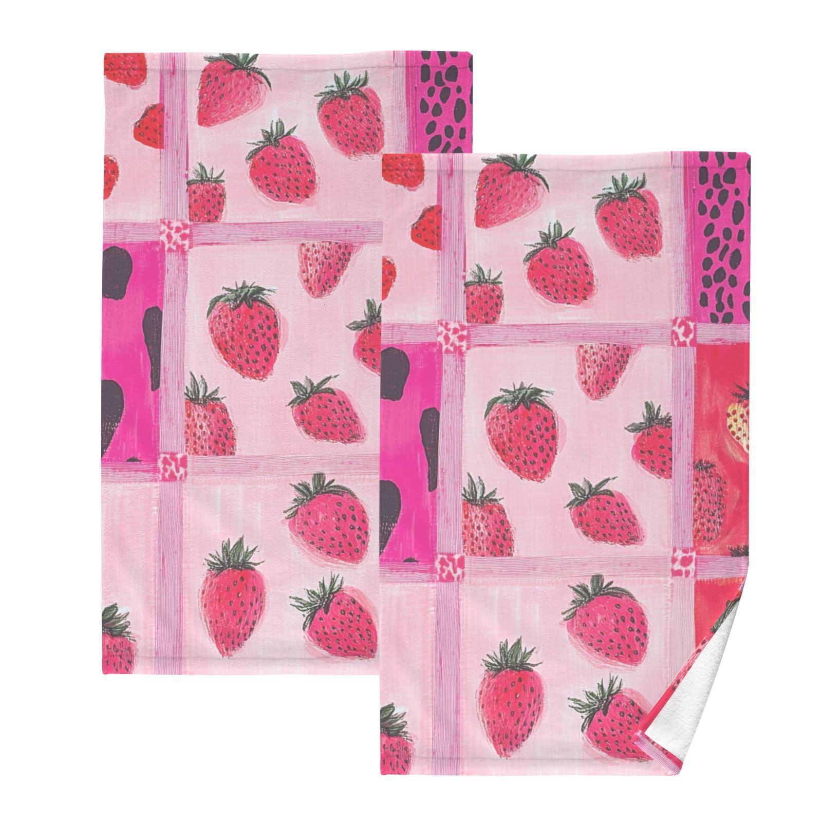 Strawberries and Pink Leopard Hand Towels Cotton Bath Towels Large Face Towels Absorbent for Bathroom 2 Packs