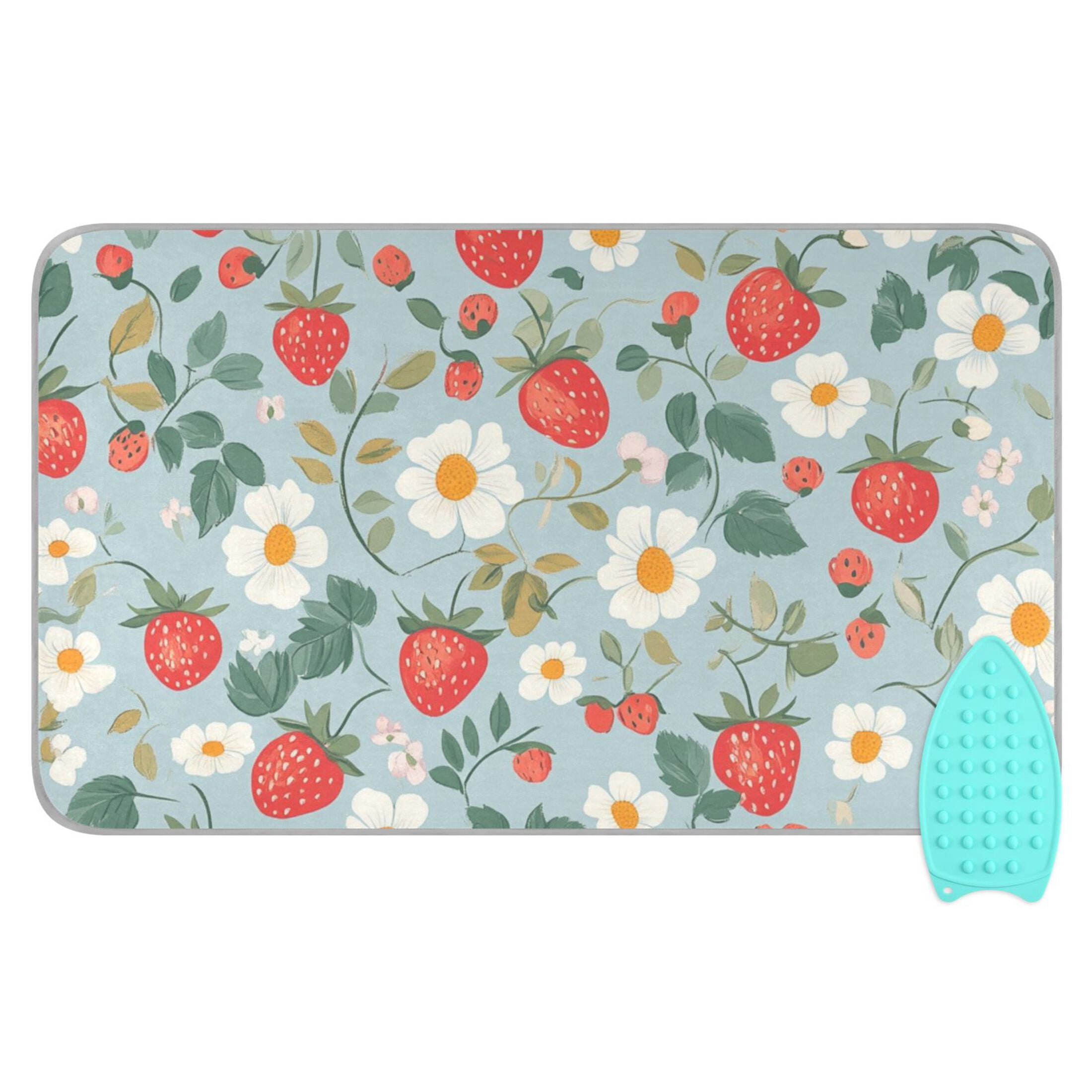 Strawberries and Strawberries Flowers Leaves Cute Ironing Mat Blanket Portable Travel Ironing Pad Heat Resistant Pad 47.2" x 27.6”