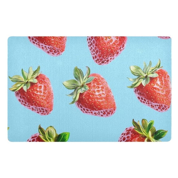 Strawberries on Blue Floor Door Mat Outdoor Indoor for Home Entrance Welcome Mats 32"x20"