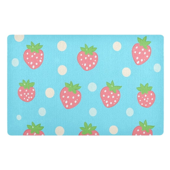 Strawberries on Light Blue Floor Door Mat Outdoor Indoor for Home Entrance Welcome Mats 32"x20"