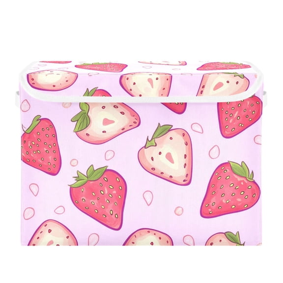 Strawberries on Light Pink Large Storage Bins with Linen Collapsible Lid Storage Box 16.7 x 12.6 x 11.8in