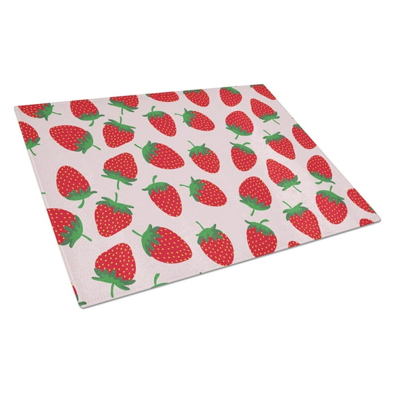 Strawberries on Pink Glass Cutting Board Large
