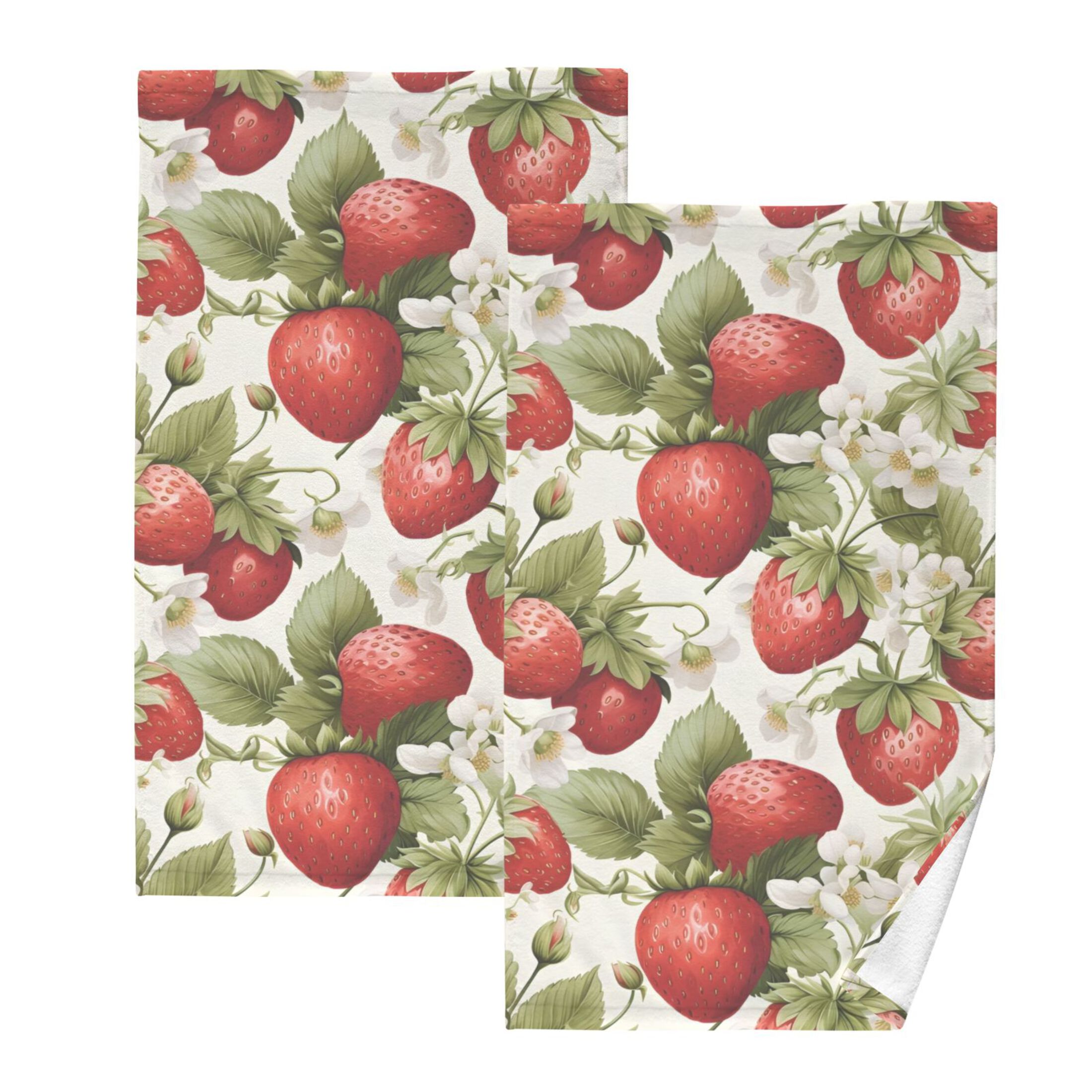 Strawberries with Floral 2 PCs Cotton Hand Towels Absorbent Face Towel