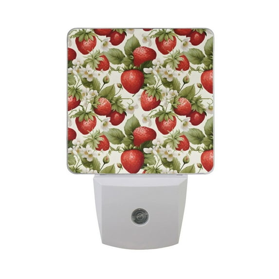 Strawberries with Floral Night Light LED Dusk to Dawn Auto Sensor Night Lamp Plug-in Nightlight for Bedroom Hallway Kitchen 2 PCs