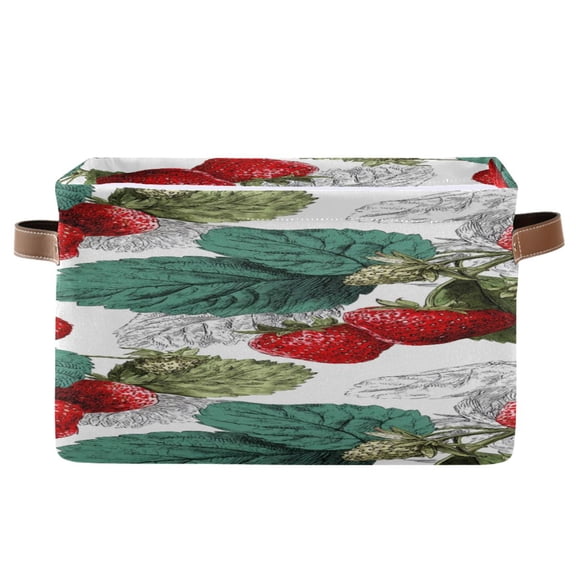 Strawberries with Green Gray Leaves Square Storage Bins with Handles Collapsible Containing Box 1 Pack