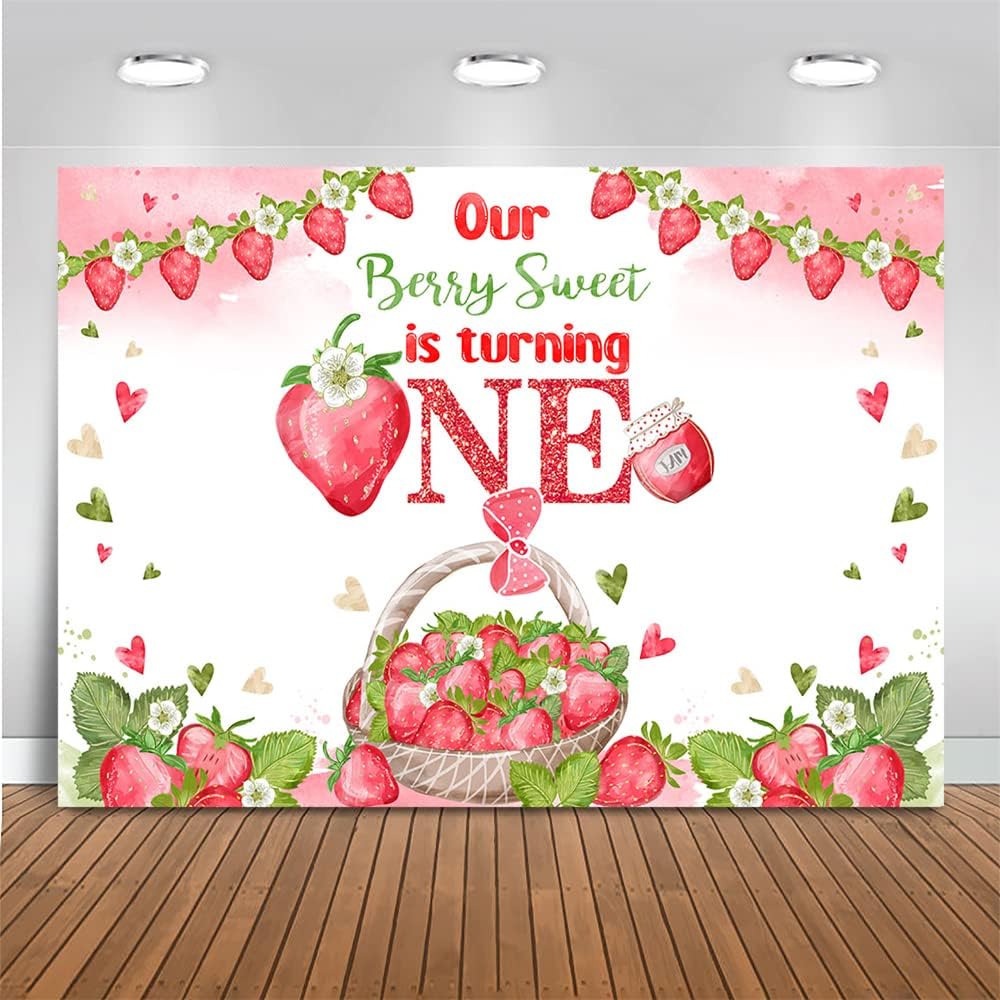 Strawberry 1st Birthday Backdrop Our Berry Sweet is Turning One ...