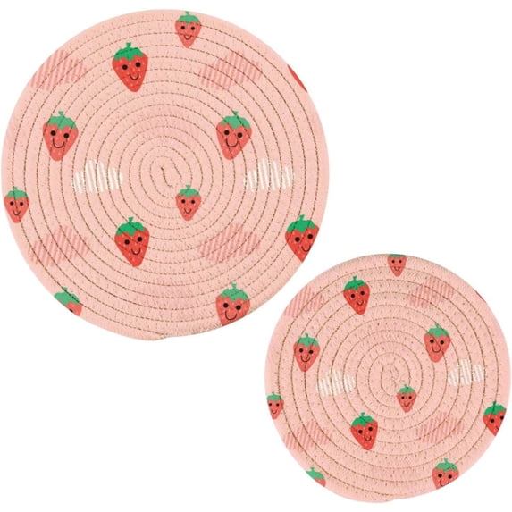 Strawberry 2 Pack Pot Holders Trivets, Heat Resistant Hot Pads for Kitchen Table Decoration Trivets for Hot Dishes/Pot/Bowl/Teapot/Hot Pot Holders, 7" + 9.45"