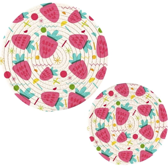 Strawberry 2 Pack Pot Holders Trivets, Heat Resistant Hot Pads for Kitchen Table Decoration Trivets for Hot Dishes/Pot/Bowl/Teapot/Hot Pot Holders, 7" + 9.45"