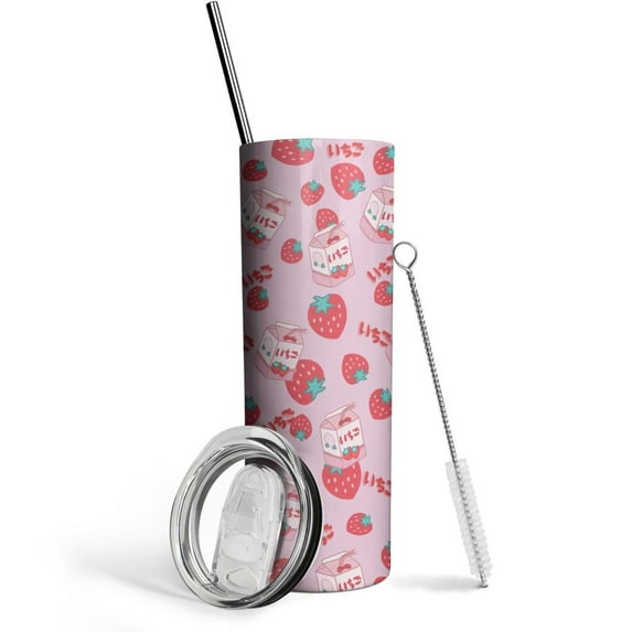 Strawberry 20 Oz Skinny Tumbler with Lid and Straw - Insulated Water Bottle- Birthday Gifts for Mom Sister Friends Women