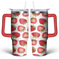 Strawberry 30 Oz Tumbler with Handle Lid and Straw, Stainless Steel Double Walled Vacuum Insulated Cup, Cute Anniversary Wedding Birthday Gifts Tumbler for Women Men Friends Outdoor Indoor