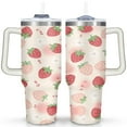 thumbnail image 1 of Strawberry 40 Oz Tumbler with Handle Lid and Straw, Stainless Steel Double Walled Vacuum Insulated Cup, Cute Anniversary Wedding Birthday Gifts Tumbler for Women Men Friends Outdoor Indoor, 1 of 7