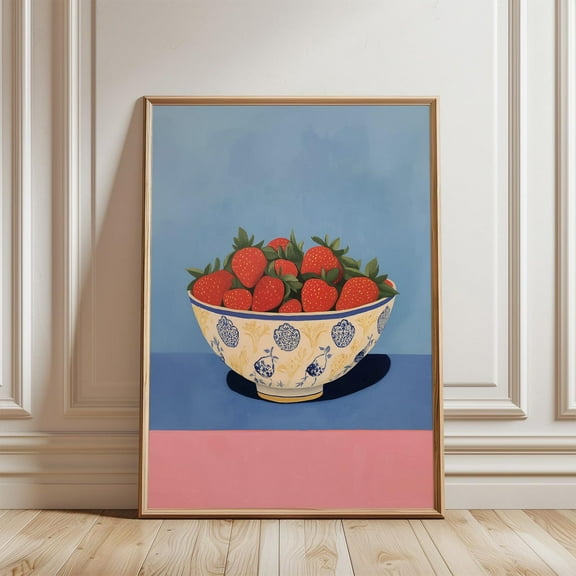 Strawberry Aall Art Print, Strawberries Bowl Art, Pink Kitchen Wall Decor, Image Wall Art, Modern Wall Decor, 8x12 UNFRAMED