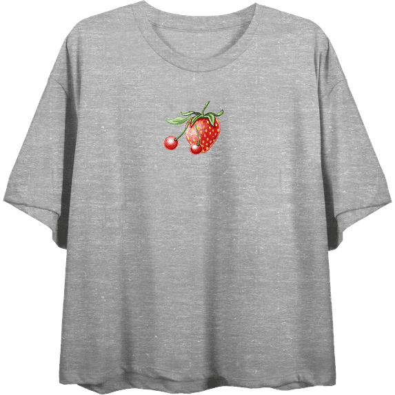 Strawberry And Cherry Fruit Adult Heather Gray Crew Neck Short Sleeve Tee-XS