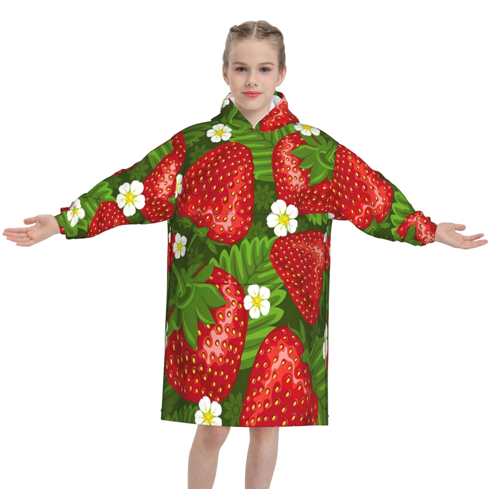 Strawberry And Flower Oversized Blanket Hoodie Wearable Blanket Hoodie
