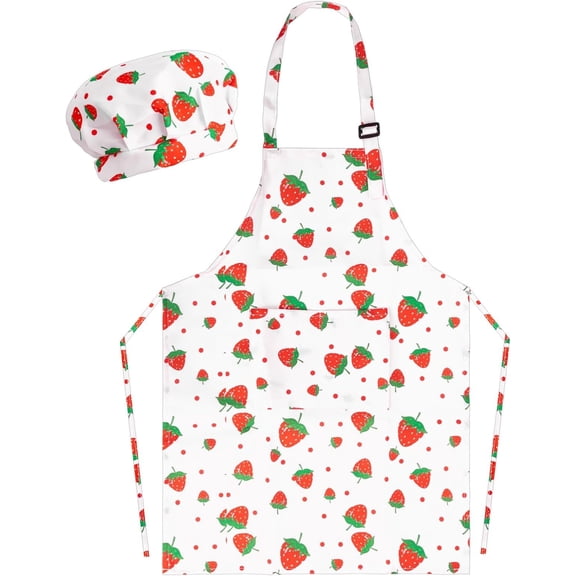 Strawberry Apron with Pockets, Polyester for Cooking, Painting & Baking, Adjustable , 17.7x23.2 Inches