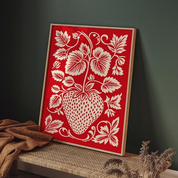 Strawberry Art Print Vintage Retro Kitchen Wall Decor UNFRAMED PAPER POSTER, Home Decor
