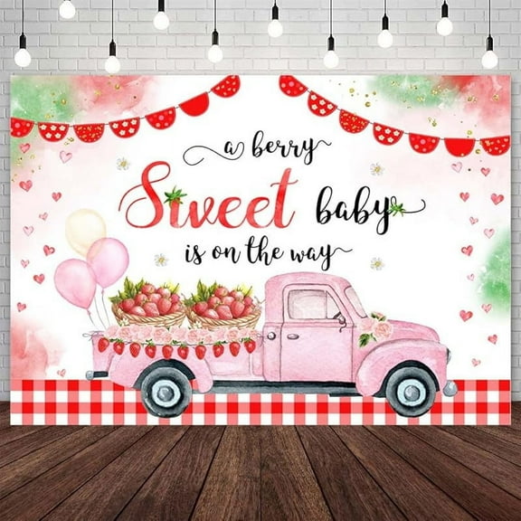Strawberry Baby Shower Backdrop for Girl A Berry Sweet Baby is On The Way Photography Background Berry Sweet Fruits Baby Shower Party Decorations Banner Photo Studio Props