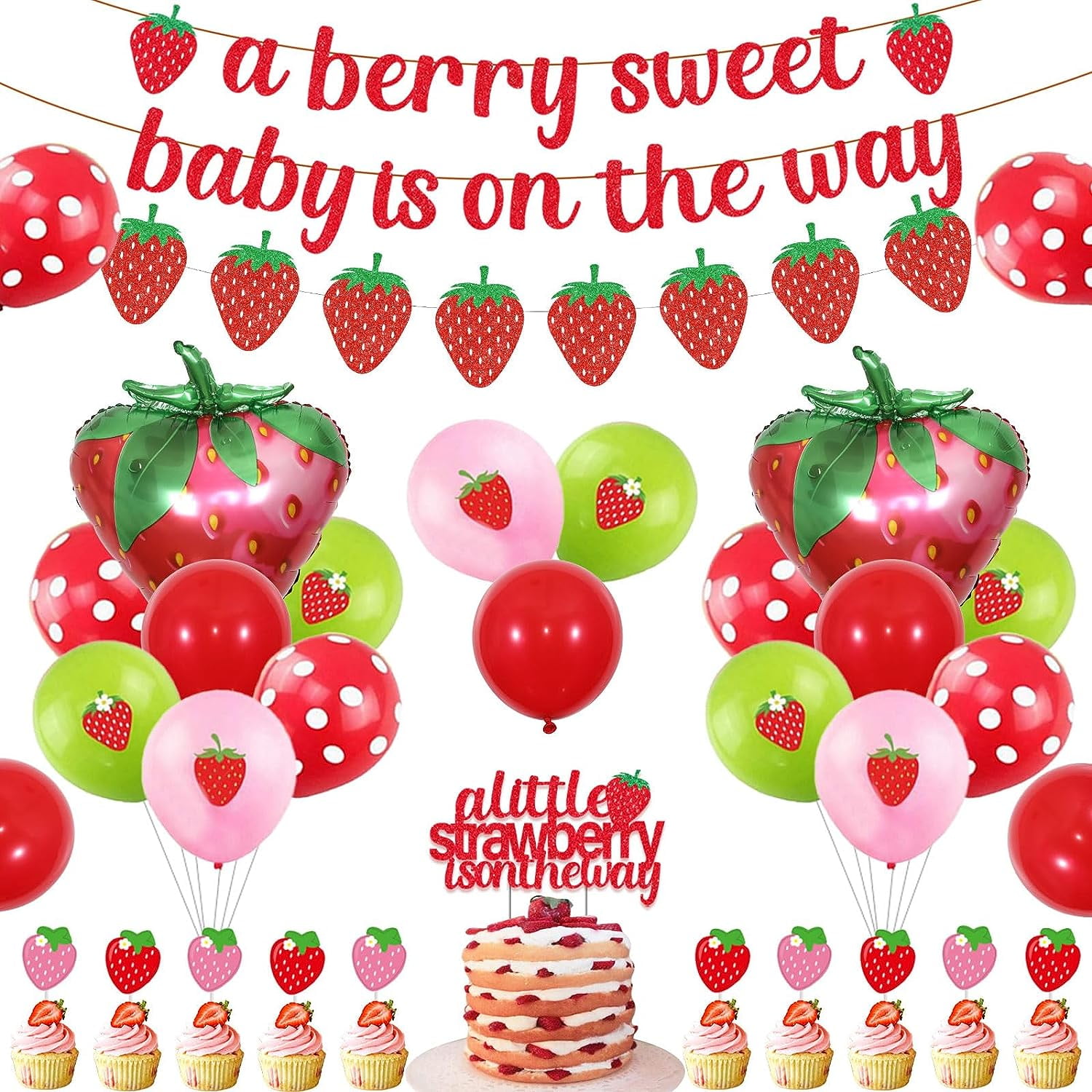 Strawberry Baby Shower Decorations for Girls, A Berry Sweet Baby is on the Way Banner A Little