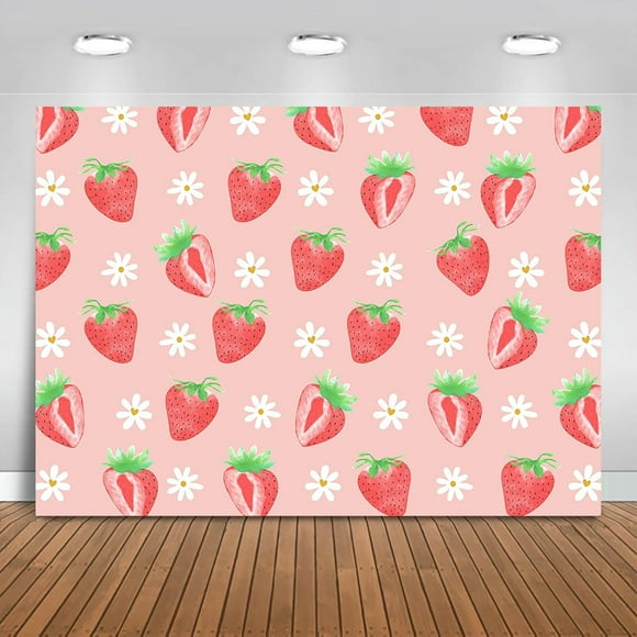 Strawberry Backdrop 7x5ft Sweet Strawberry Baby Shower Birthday Background Party Decorations for Girl Strawberry Wall Paper Dessert Table Banner Photo Booth Props