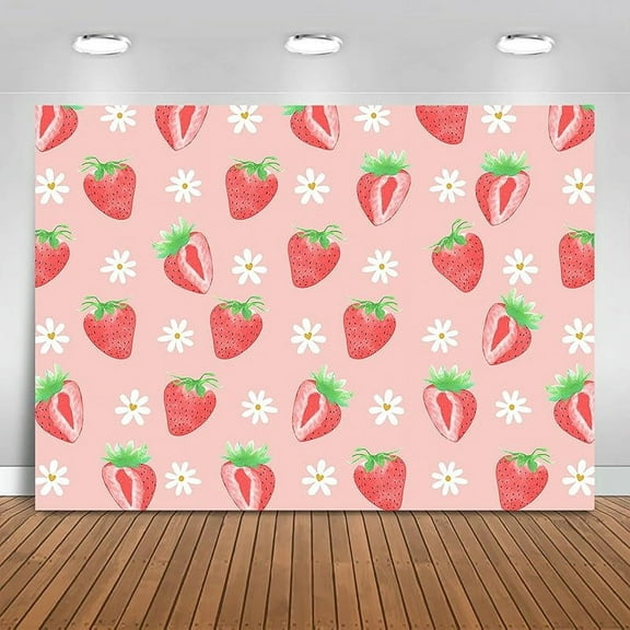 Strawberry Backdrop Sweet Pink Baby Shower Birthday Background Party Decorations for Girl Wall Paper Dessert Table Banner Photo Booth Props