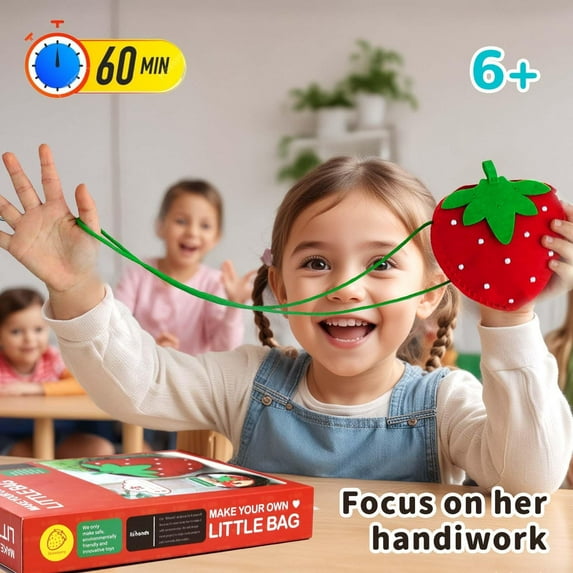 Strawberry Bag Sewing Kit DIY Craft Kit for Kids 6 to 12 Beginner Friendly Toys Girl Purse Gifts